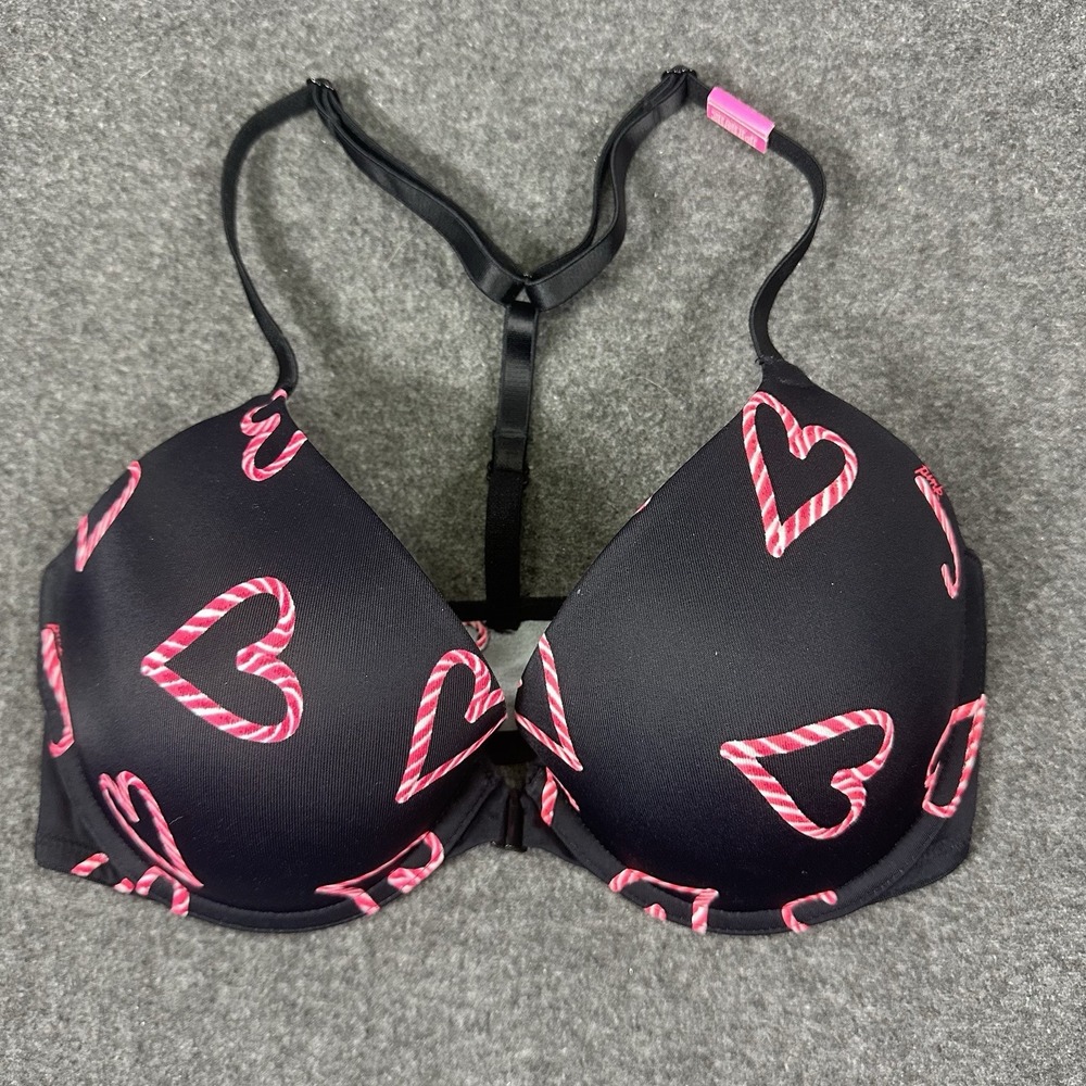 Victoria's Secret PINK 32D Push-Up Bra Candy Cane Heart Print